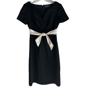 Liz Claiborne Black Dress with Ivory Satin Belt in Front Size 4
